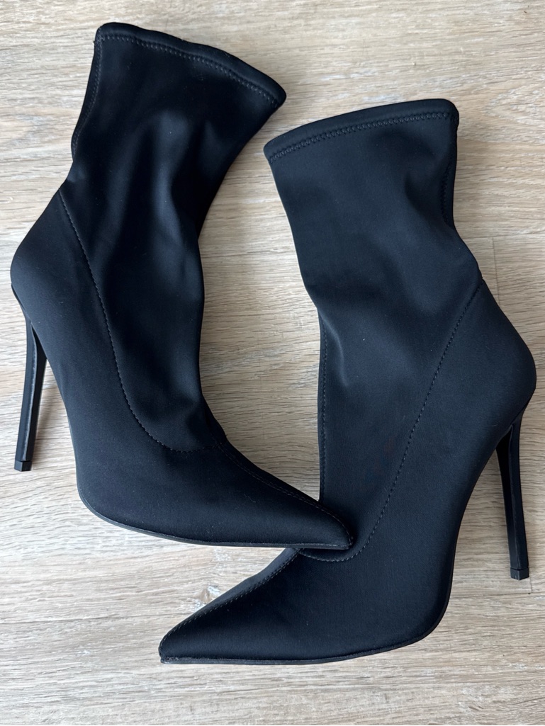 Asos Design Women's Black Stretch Sock Stiletto Booties 8 New